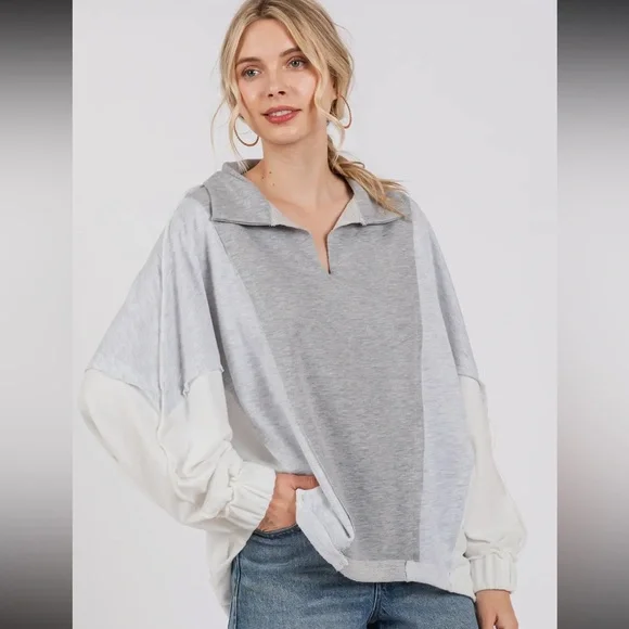 Contrast Collared Oversized Sweatshirt - Picture 2 of 6